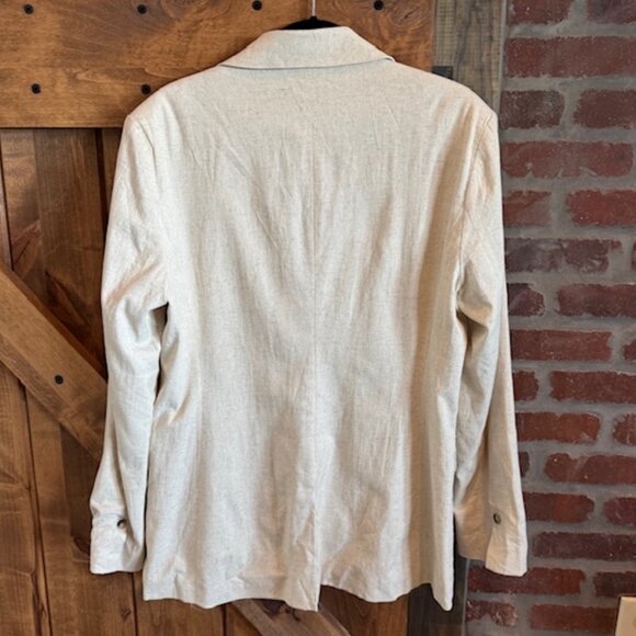 JustFab Linen-Blend Double-Breasted Blazer Beige Women's – Size XL - Picture 3 of 9